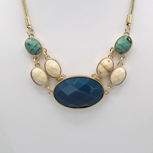 Liz Claiborne Signed Vintage Gold Tone Snake Chain Fashion Bib Necklace 16 in - Picture 2 of 8